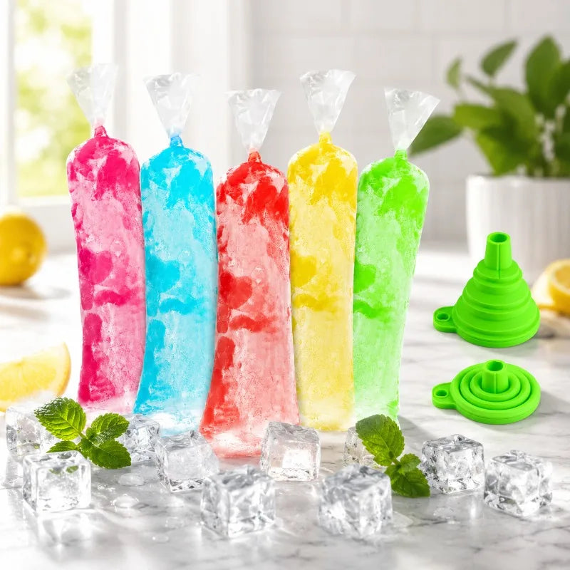 Disposable Popsicle Bags Bulk Pack - Food-Grade Plastic Freezer Bags for Homemade Ice Treats