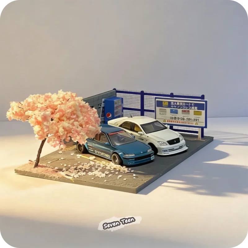 1:64 Car Model Simple Scene - Handmade Desk Ornament with Parking Display Base