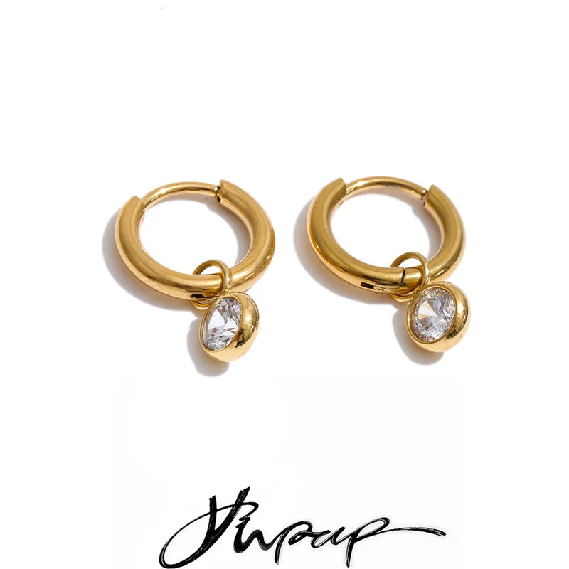 Stainless Steel Zirconia Drop Hoop Earrings - Allergy Friendly Daily Jewelry