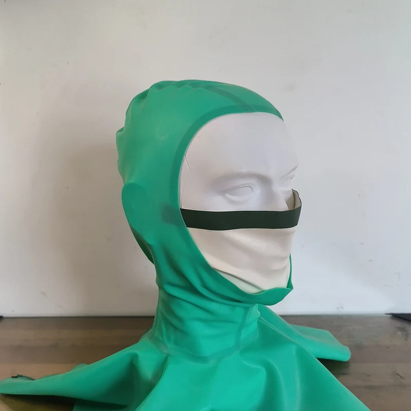 Customizable Latex Hood Mask Two-Piece Set Handmade Green Skin Covering