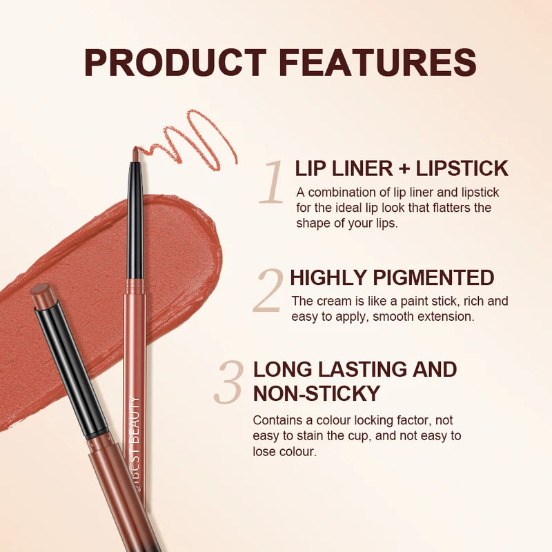 Waterproof Long Lasting Lipstick and Lip Liner Set - Matte, Nude & Red Shades