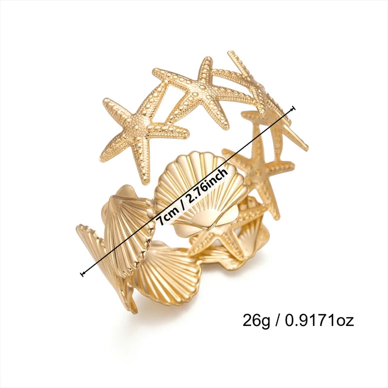 Sea Star Starfish Shell Upper Arm Bracelet for Women Beach Vacation Jewelry Adjustable Nautical Armlet
