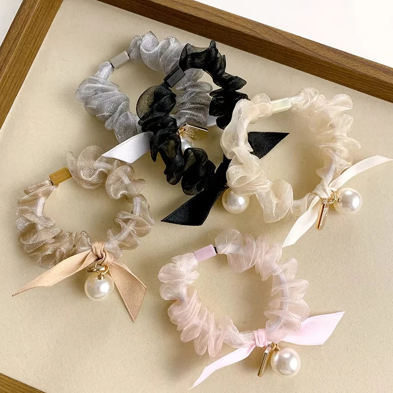 5pcs Elastic Hair Ties for Women and Girls - Korean Style Bow Hair Rings