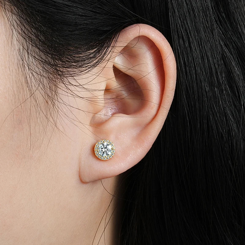 Moissanite Halo Stud Earrings 14K Gold Filled Round Gemstone Jewelry for Women