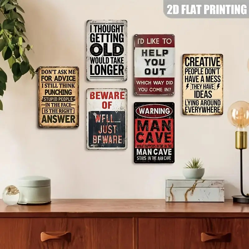 Retro Wooden Signs 6-Piece Wall Art Decor Set for Home & Outdoor
