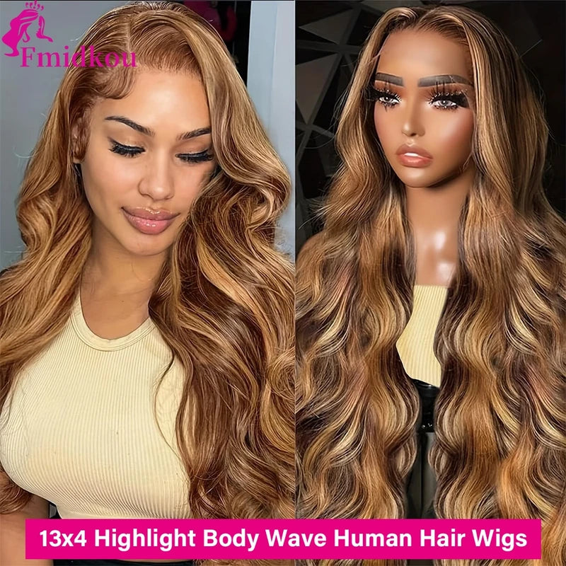 HD Lace Frontal Human Hair Wigs for Women - 4x13 Inches Body Wave, Glueless, Multiple Lengths & Colors