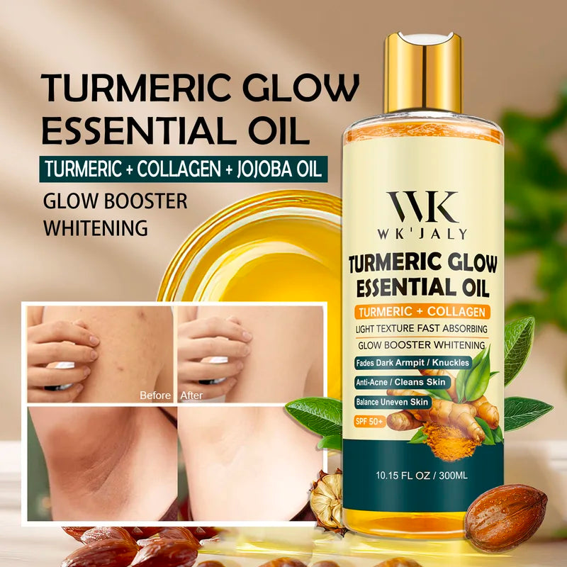 Turmeric Whitening Body Oil with Collagen and Vitamin E - 300ml Moisturizing Brightening for All Skin Types
