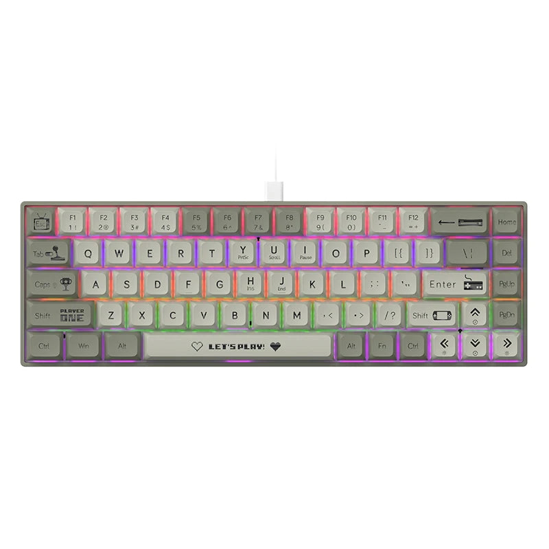 Wireless Mechanical Gaming Keyboard 68 Keys Hot Swap Compact RGB Backlit