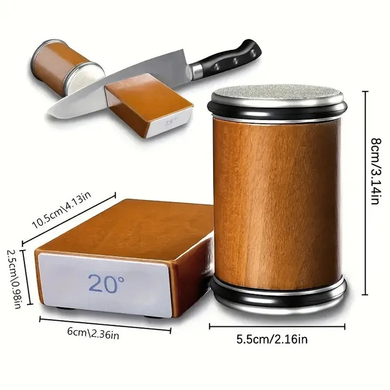 Magnetic Knife Sharpener with Adjustable 15/20° Roller - Kitchen Whetstone Kit