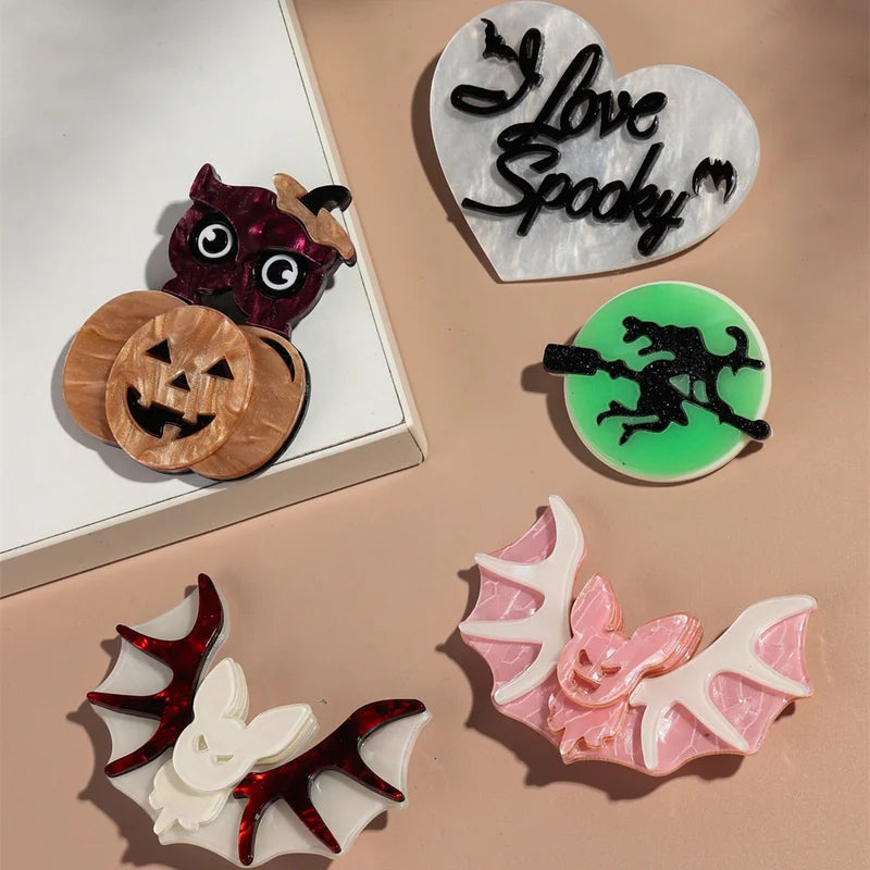 Halloween Night Light Acrylic Bat Brooch Set for Women – Trendy 2024 Accessories