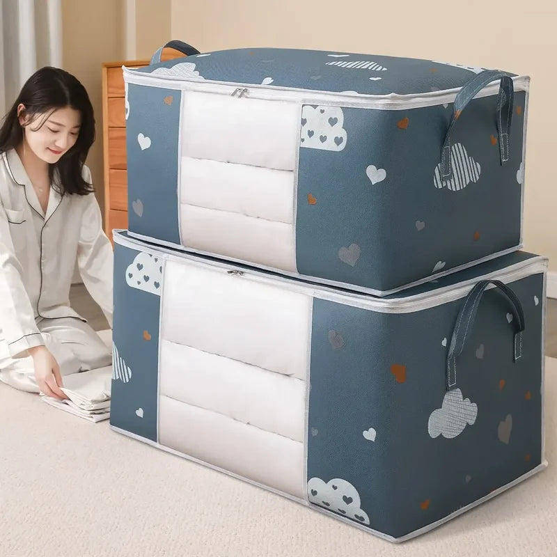 Large Capacity Foldable Clothes Storage Box with Handles Dustproof Zipper Container
