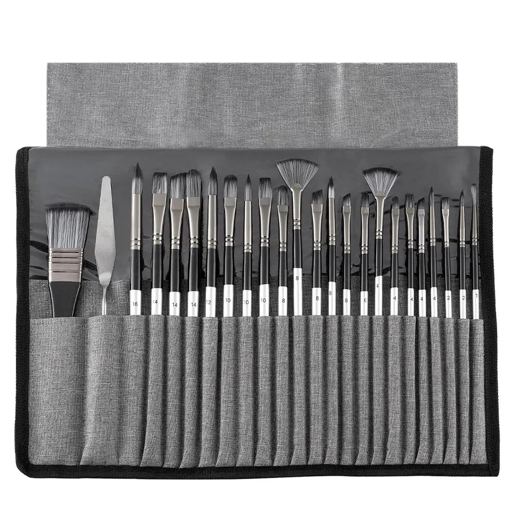 24-Piece Artist Paint Brush Set with Synthetic Brushes, Palette Knife & Storage Case for Acrylic Watercolor Oil & DIY Crafts