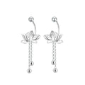 Sterling Silver Flower Stud Earrings with Tassel - Vintage Irregular Jewelry for Women