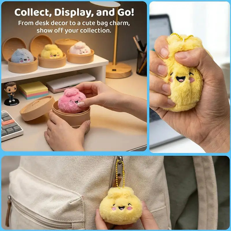 Cute Plush Steamed Bun Keychains 12-Pack - Soft, Vibrant, Stress-Relief Toys