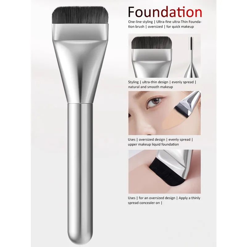 Flat Head Makeup Brush Set 10-50pcs - Non-Pore-Clogging Foundation & Powder Application