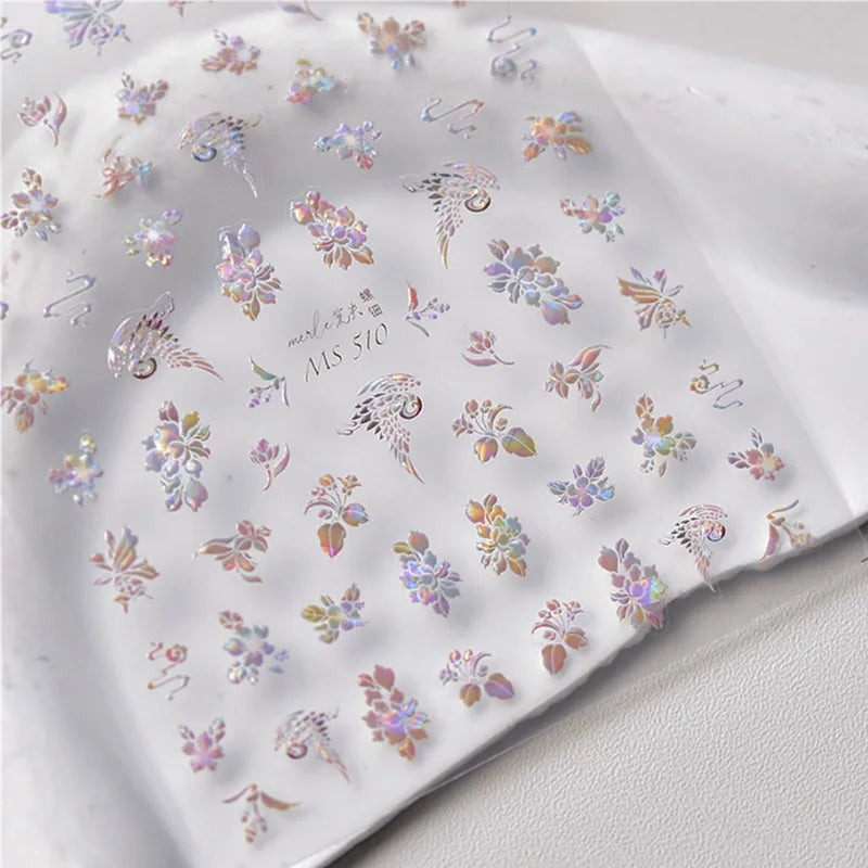 Colorful Bird Nail Art Stickers 5D Relief Butterfly Flower Dragon Decals