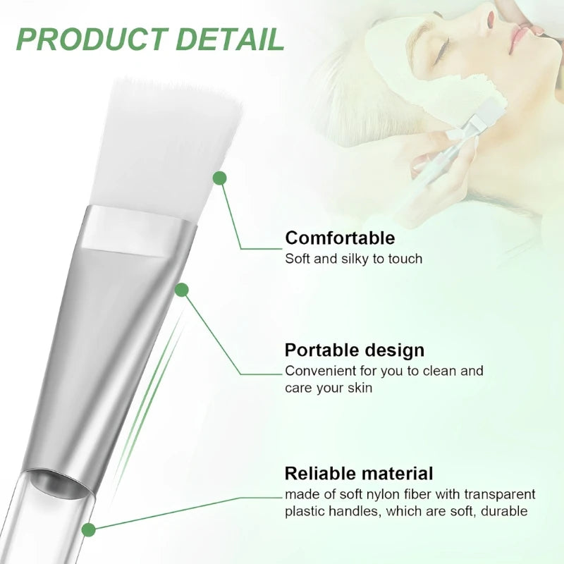Facial Mask Brush Set - Soft-Head Applicator with Clear Plastic Handle for Skin Care Spa & Salon