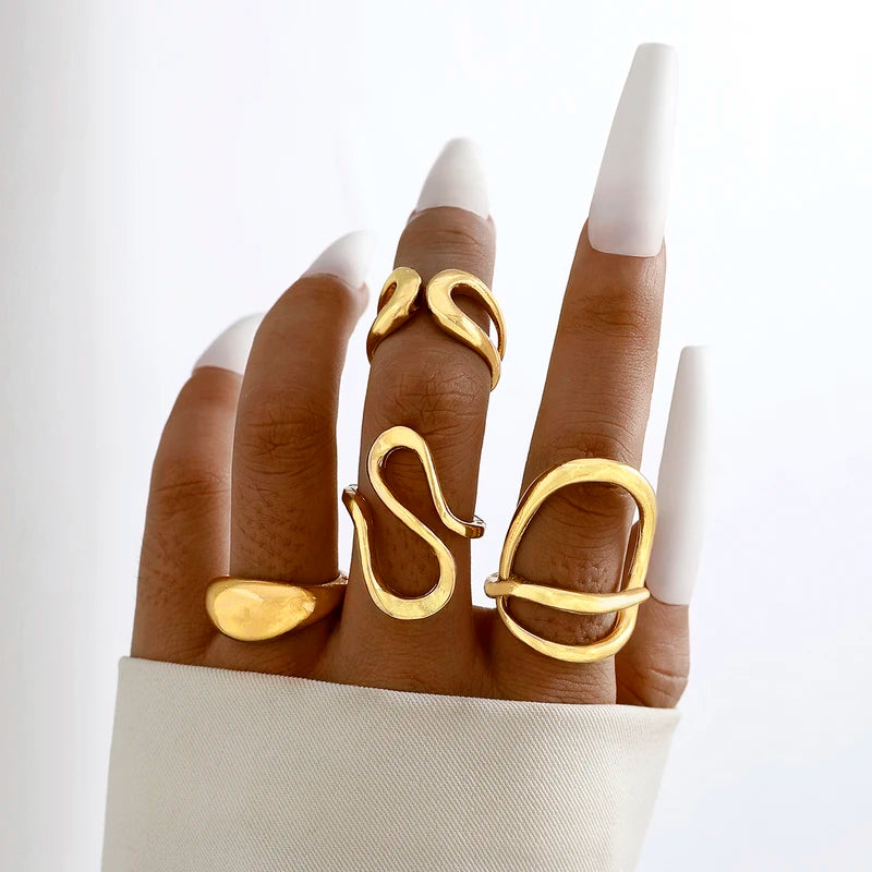 Trendy Geometric Circle Opening Joint Rings Set for Men & Women - Alloy Jewelry