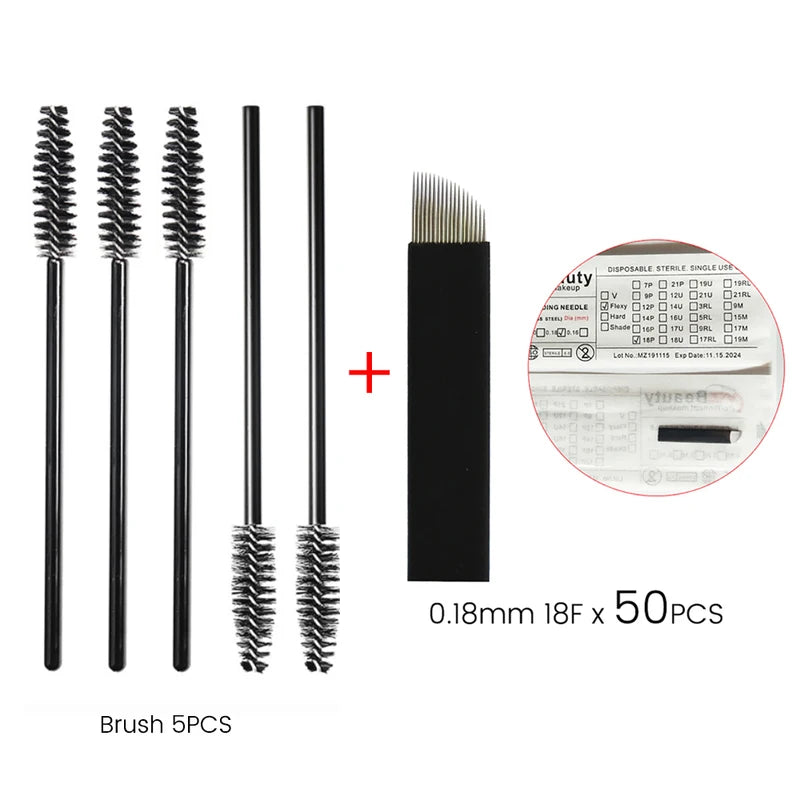 Disposable Microblading Eyelash Brush Kit with 0.18mm Needles & Blades