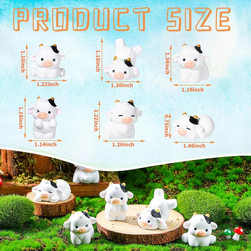Miniature Cow Animal Resin Garden Ornaments Set - Fairy Garden & DIY Decor