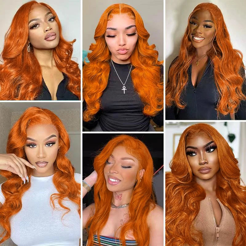 Ginger Orange Body Wave Lace Front Wig Human Hair for Women - Natural Color