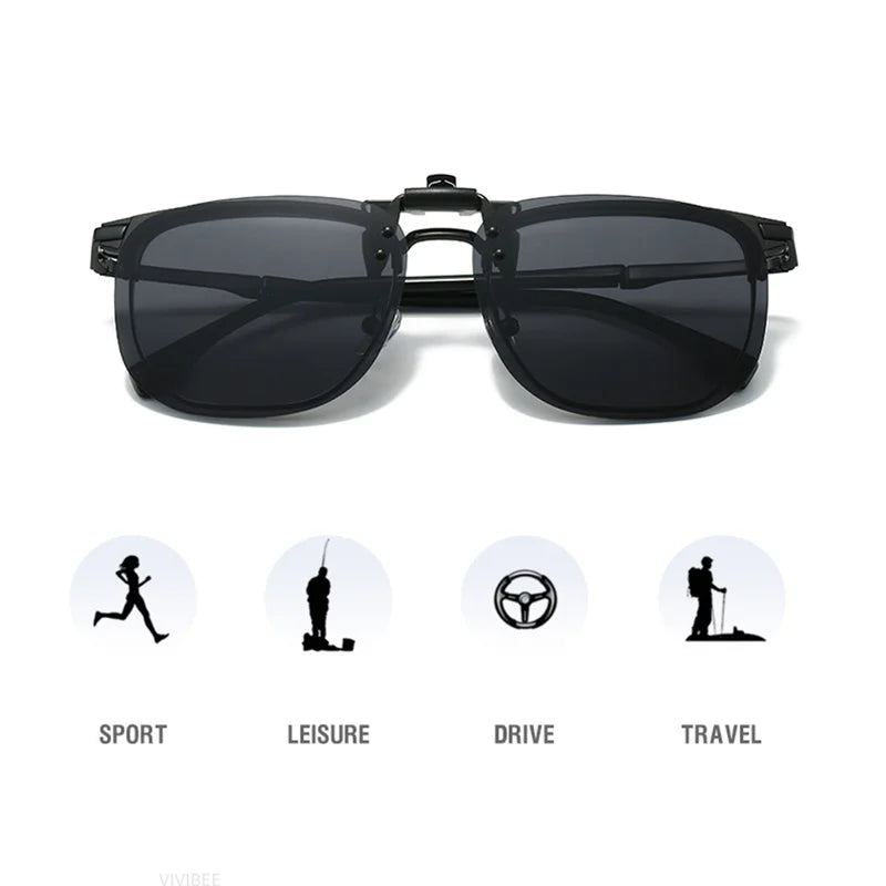 Polarized Flip Up Clip-On Sunglasses for Men and Women UV400 Night Vision Mirror