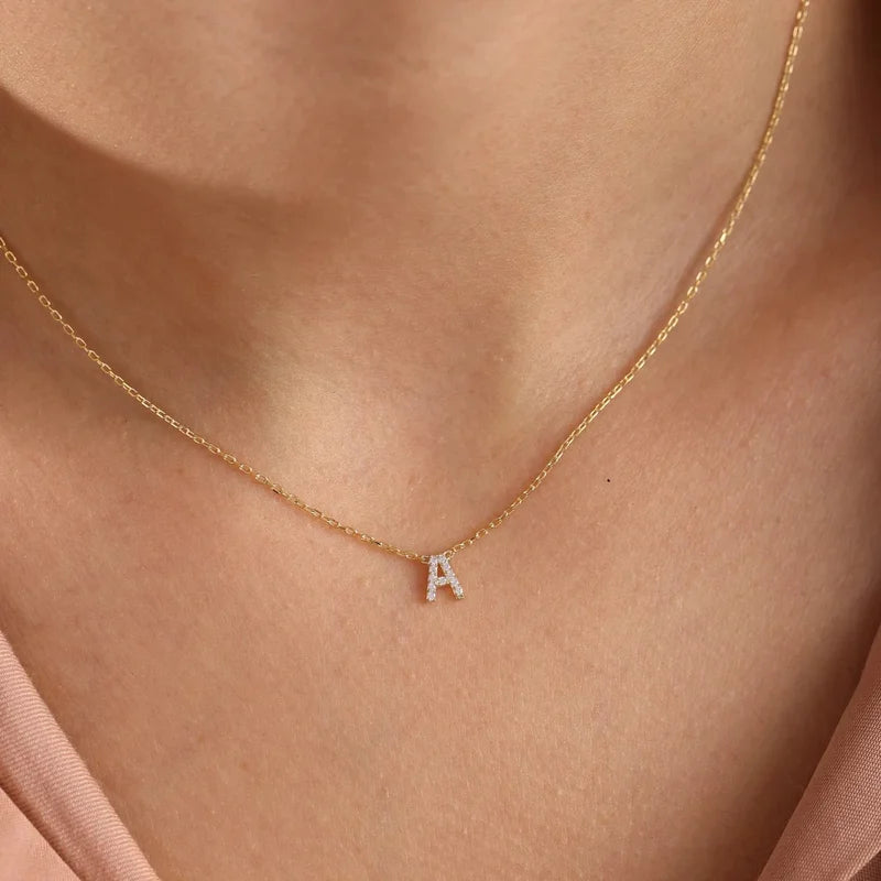 Mini Zircon Letter Choker Necklace for Women Delicate Gold Alphabet Pendant Jewelry