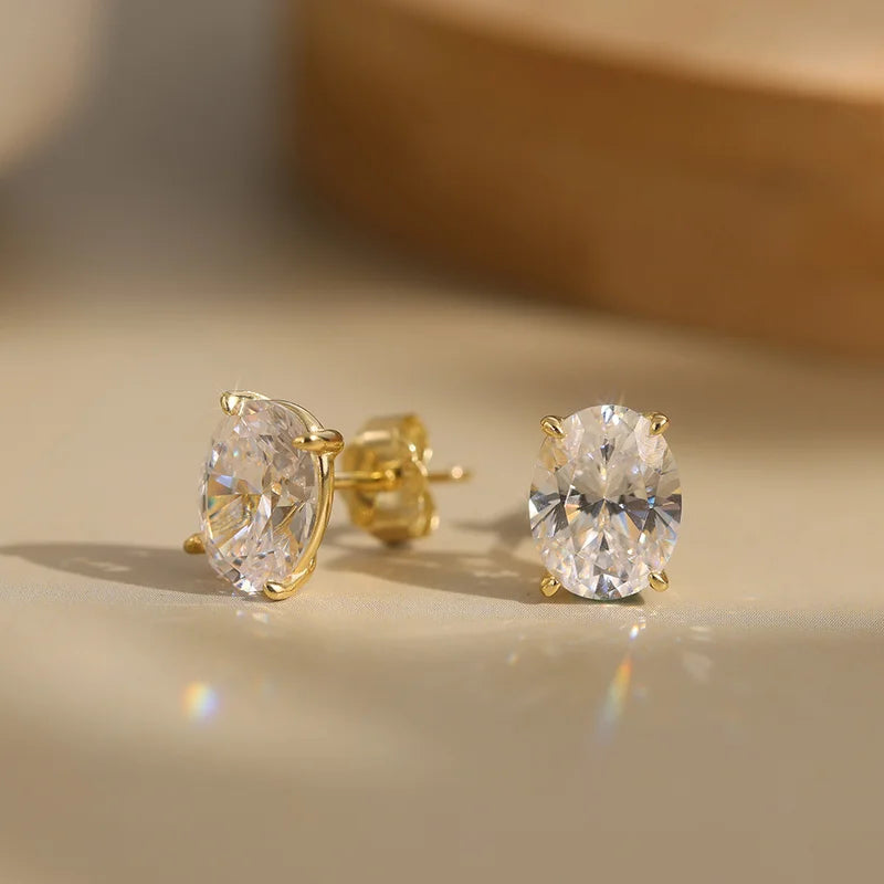 Women Oval Moissanite Stud Earrings 0.5-3ct Silver Jewelry Gift