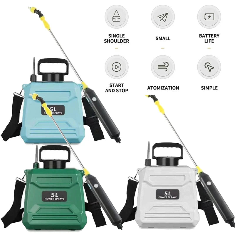 5L Electric Backpack Sprayer for Garden Irrigation Disinfection Pesticide Green Blue White