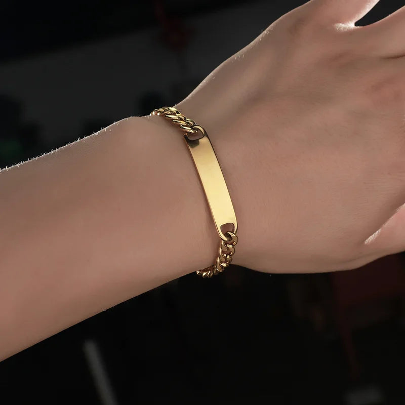 Unisex Punk Couple Bracelets Stainless Steel Gold Plated Bar Cuff Jewelry
