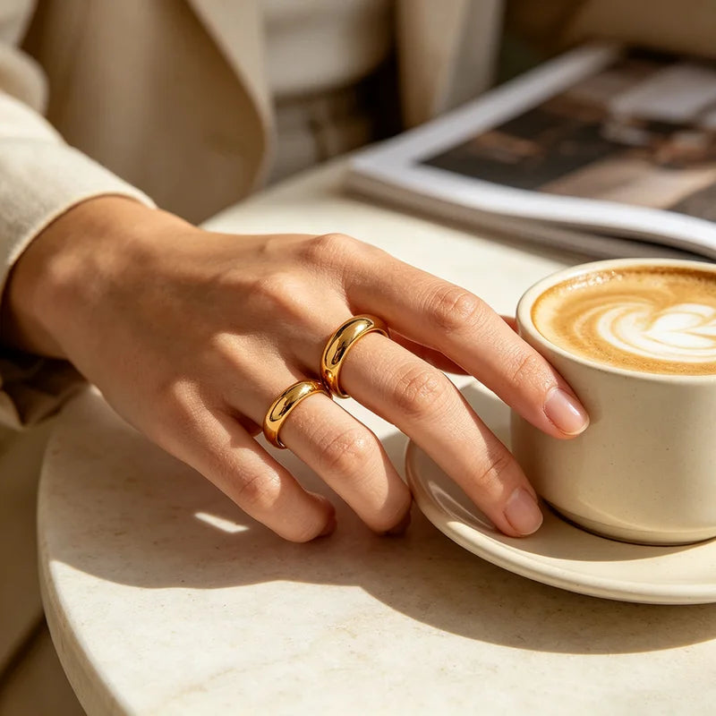 Minimalist Gold Plated Silver Color Stainless Steel Ring for Women - Hypoallergenic & Tarnish-Free