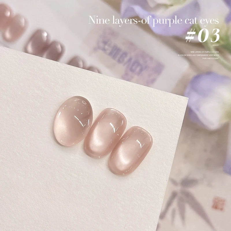 16Pcs Nail Art Gel Set - Fruit Series Moonlight Nude Pink Blue Purple Clear Glass Beads & Cat Eye Effects