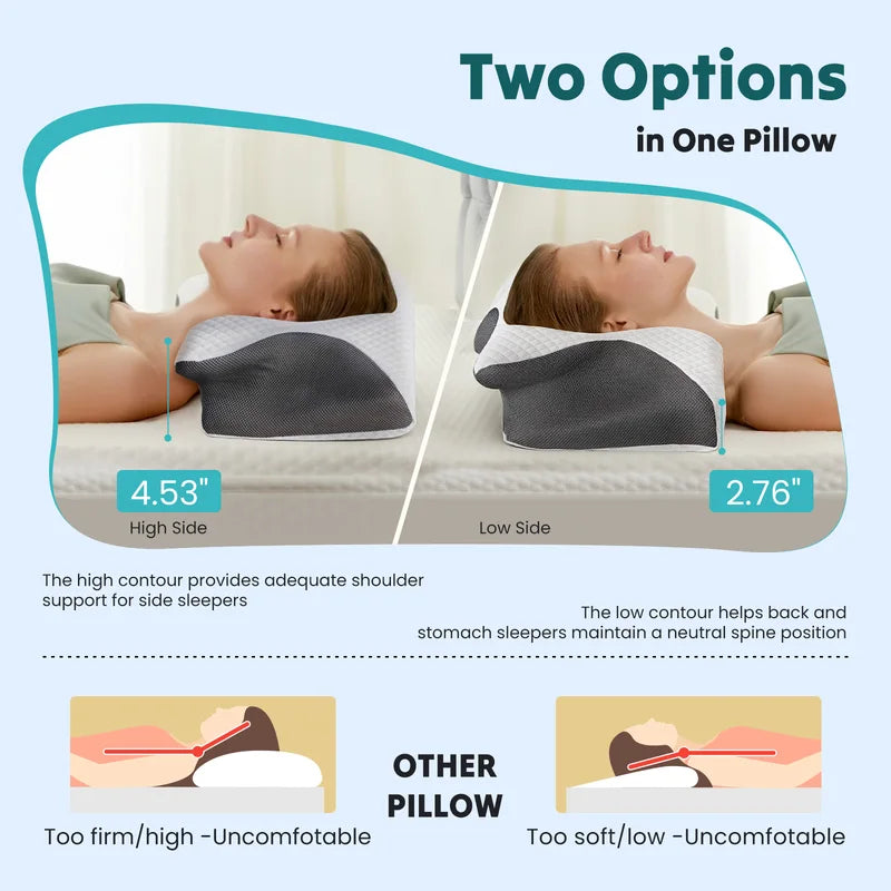 Ergonomic Cervical Neck Pillow with Memory Foam & Cooling Pillowcase