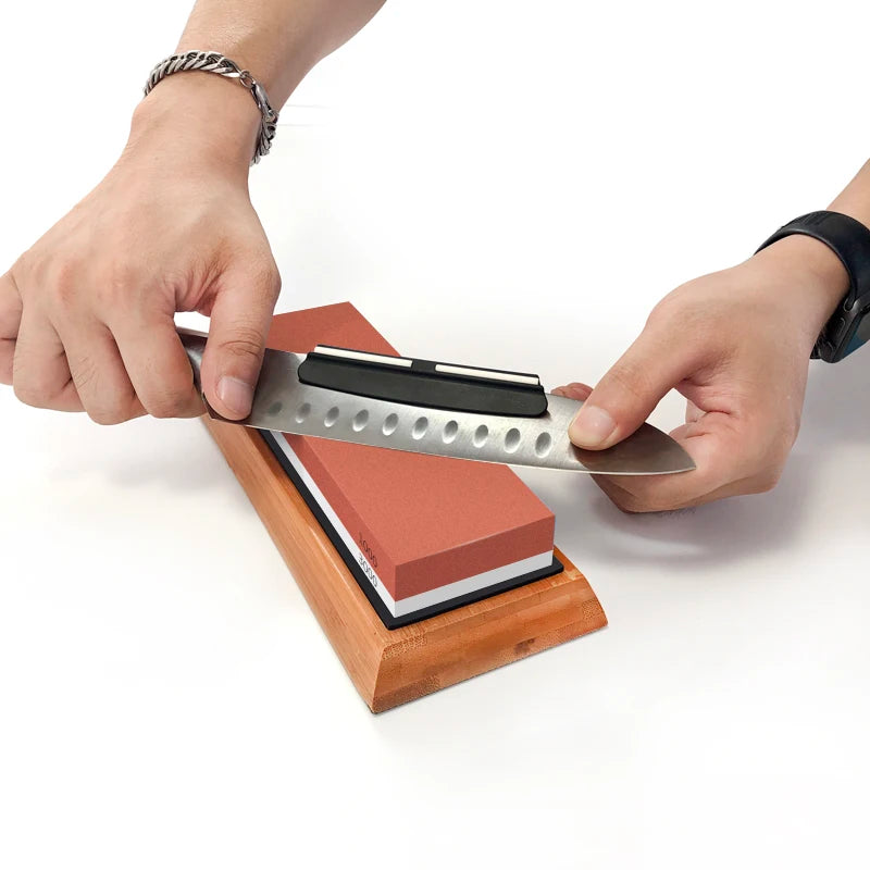 2in1 Knife Sharpening Stone Set with Double-Sided Whetstone and Non-Slip Base