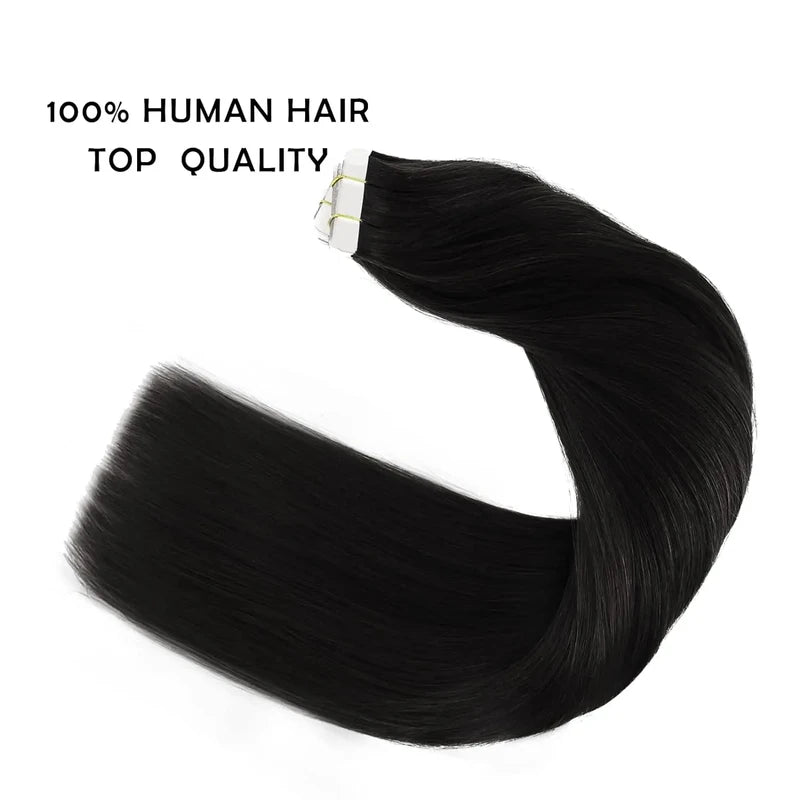 Straight Tape-In Hair Extensions - Brazilian Human Hair, Natural Color