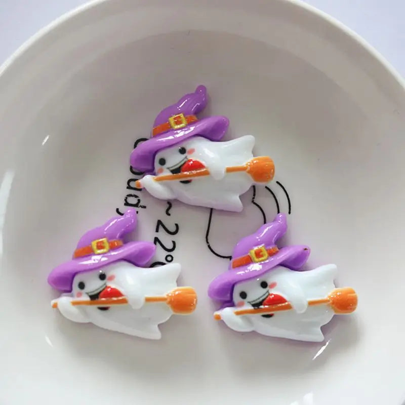 10 Pcs Cute Halloween Ghosts Skeletons Pumpkins Resin Jewelry Hairpin Craft Decorations