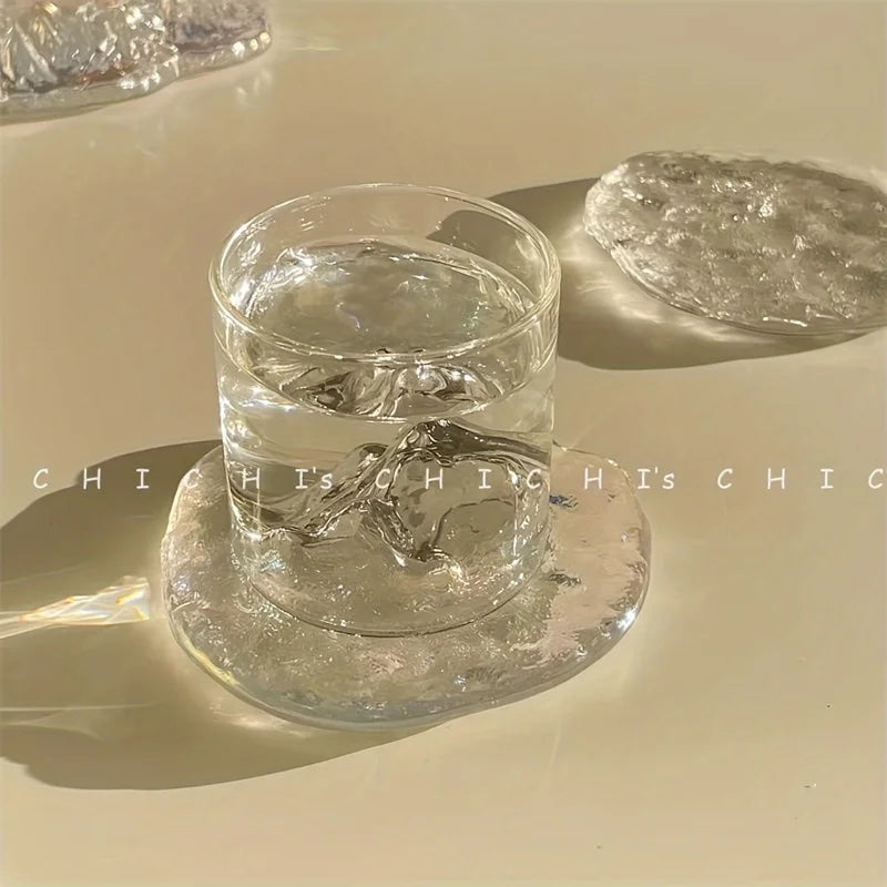 Nordic Style Irregular Ice Cube Coaster - Heat-Resistant Glass, Modern Home Decor