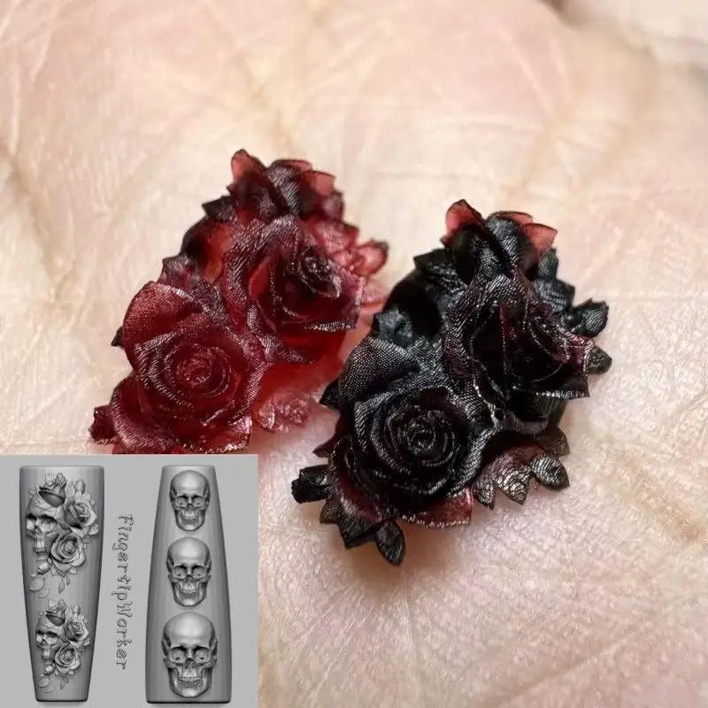 Silicone Nail Art Mold Skull Rose Flower Skeleton Hand Design DIY Craft Tool