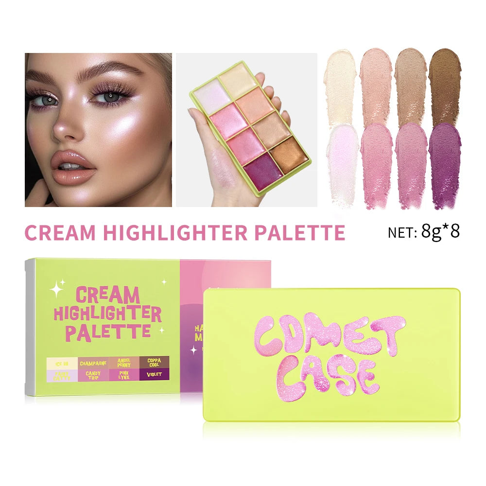 Cream Eyebrow and Highlighter Palette with Matte & Shimmer Finishes - Long-Lasting Makeup