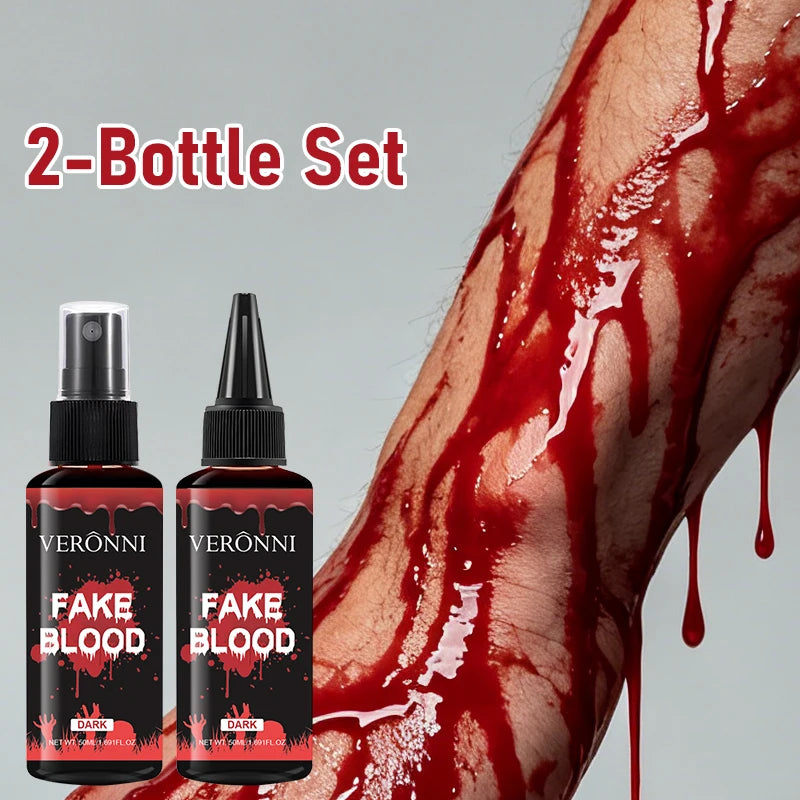 Fake Blood Makeup Kit with Spray & Squeeze Bottles for Halloween & SFX