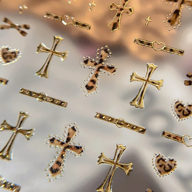 Leopard Cross Nail Stickers - Self-Adhesive Nail Art Decals for Manicure & DIY Crafts