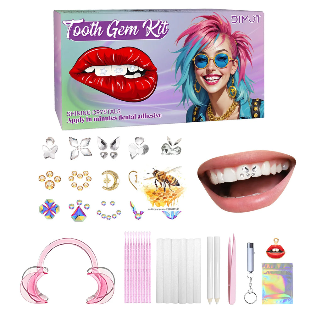 DIY Teeth Gems Kit with Glues and Light - Clear Precious Stone Dental Jewelry