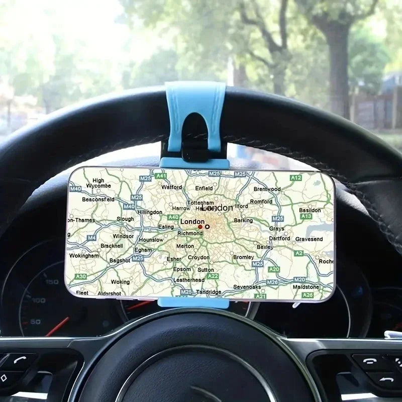 Universal Car Phone Holder for Steering Wheel - Adjustable Mount for Mobile Devices