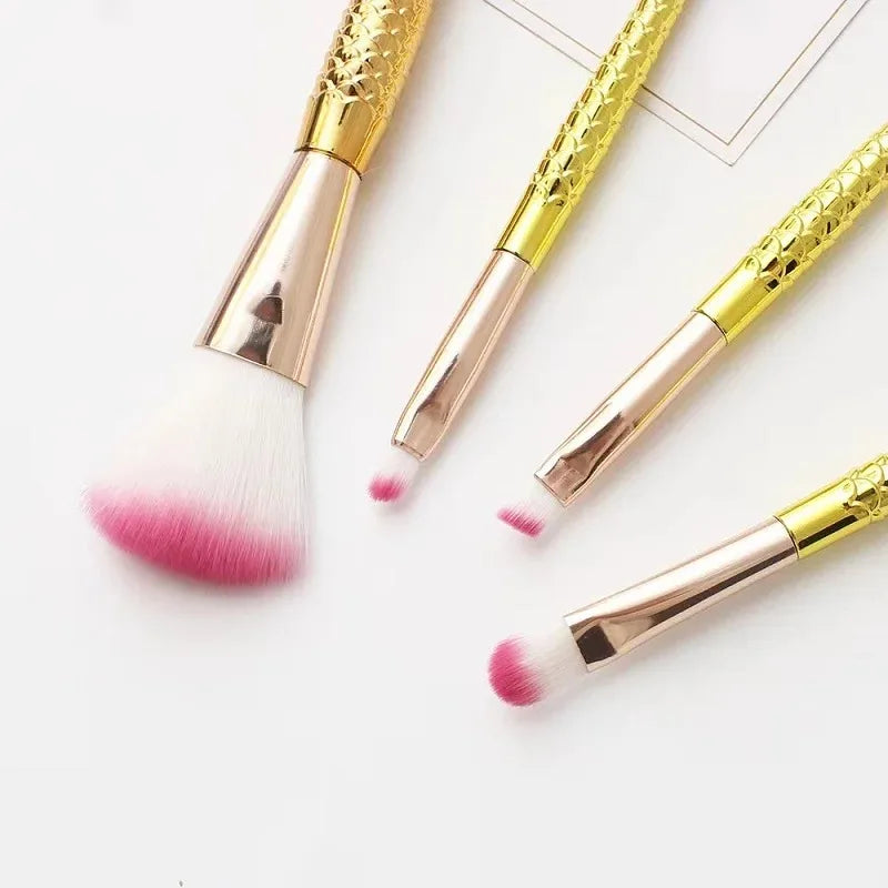Four-Piece Mermaid Makeup Brush Set - Soft Synthetic Hair, Colorful Handles