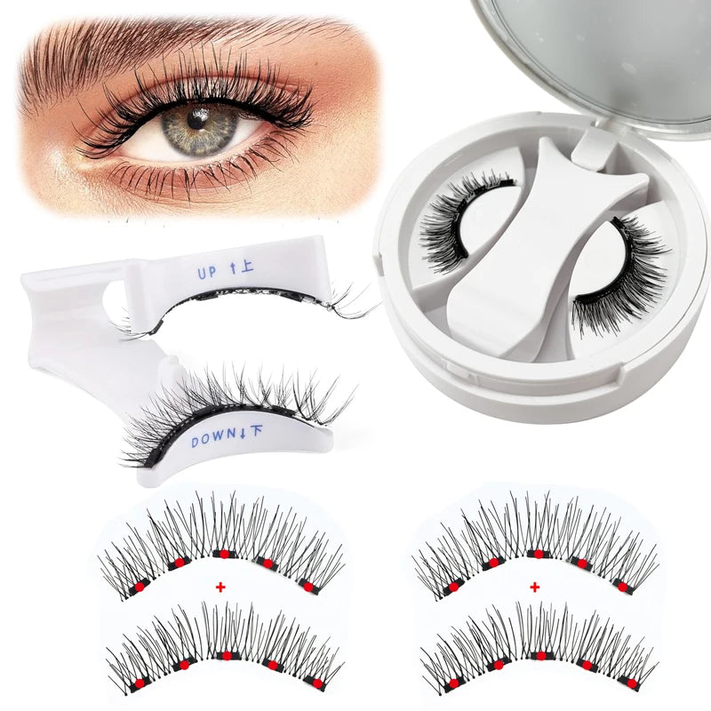 Magnetic False Eyelashes 3D Fluffy Faux Mink Reusable Makeup Kit with Mirror & Applicator