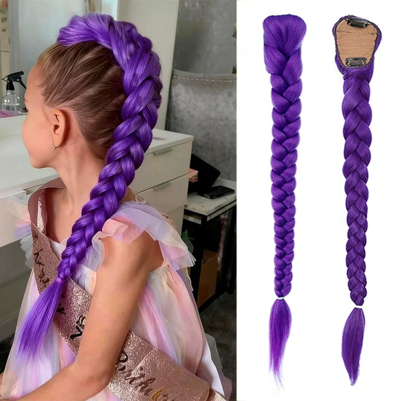 Synthetic 26-Inch Long Braided Ponytail Hair Extension with Clips for Girls Kids Halloween Christmas