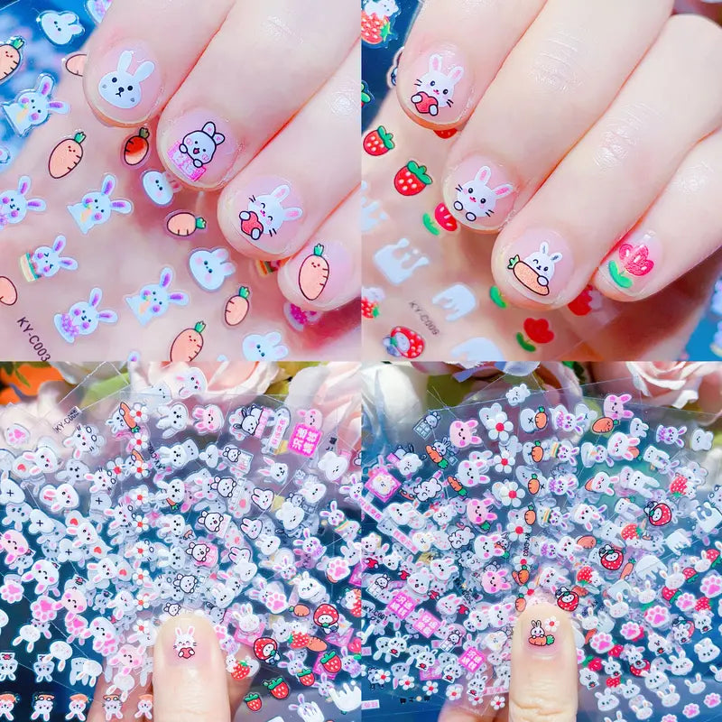 Children's Cartoon Rabbit Nail Stickers with Sequins & Glitter - DIY Kid Toy