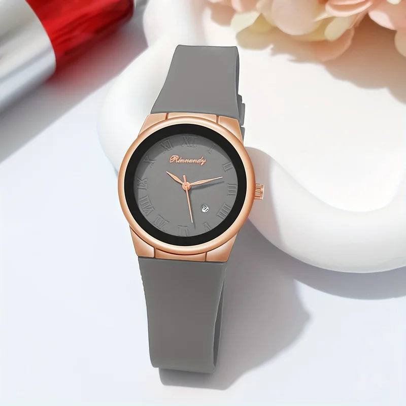 Women’s Fashion Quartz Watch with Silicone Band and Calendar Function