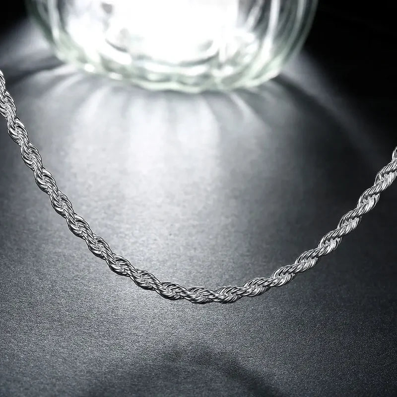 Wholesale 925 Sterling Silver Necklace Rope Chain 4MM Men Women Jewelry