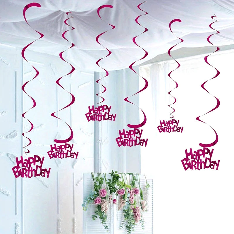 6-Piece Birthday Party Spiral Hanging Decorations PVC Garland Set for Venue Decor